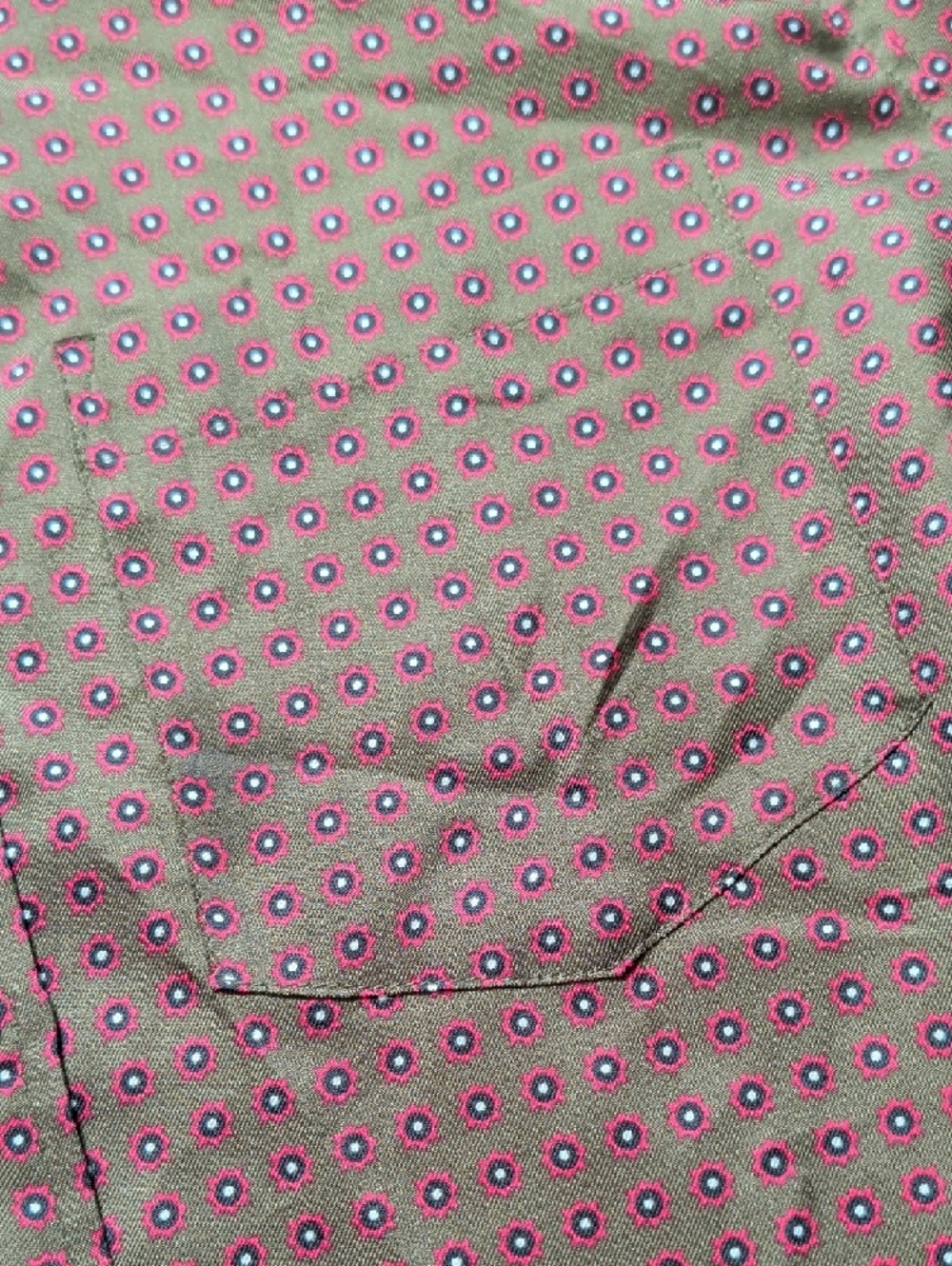 Banana Republic Olive Green Button-Down Shirt with Pink Dot Medallion Print M - Picture 5 of 14